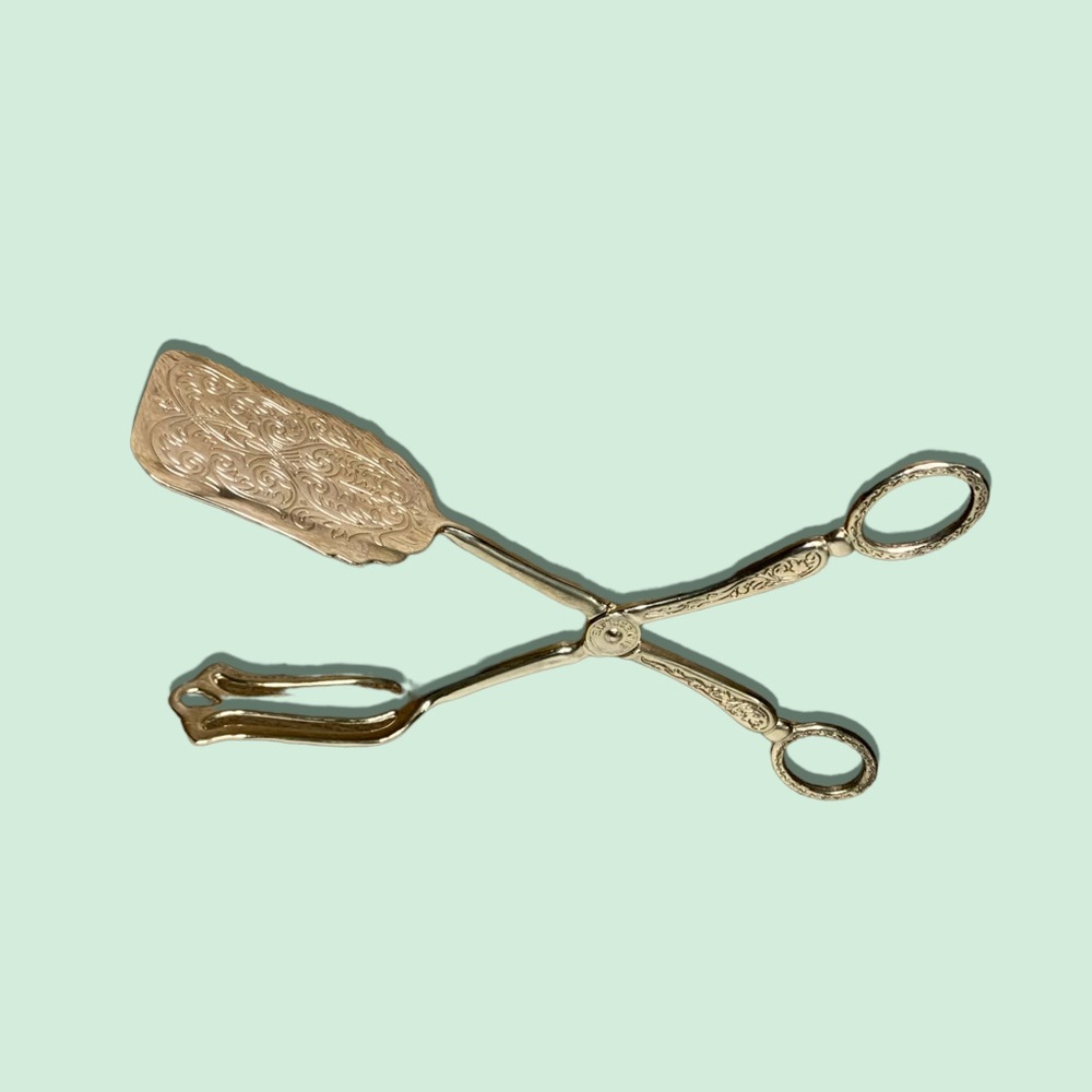 VINTAGE Silver Plate Zinc Alloy Salad, Pastry Serving Tongs Multi Use